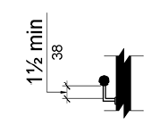 A handrail with brackets attached to the bottom surface is shown in cross section.  The horizontal projection of the bracket from the wall is 1 1/2 inches (38 mm) below the bottom of the handrail.