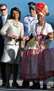 A Diplomatic Security special agent [left] watches over U.S. Secretary of State Condoleezza Rice upon her arrival at an Air Force Base in Salvador, Brazil, Thursday, March 13, 2008. AP PHOTO.