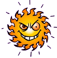 Drawing of a blazing, angry sun