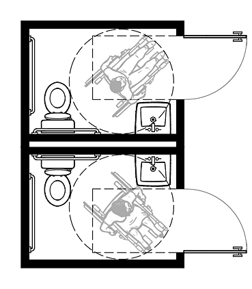 Plan-1B Pair: 2004 ADAAG Minimum with Out-swinging Doors