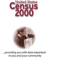 Photo of person with a microphone and the caption, "Census 2000, providing you with data important to you and your community"