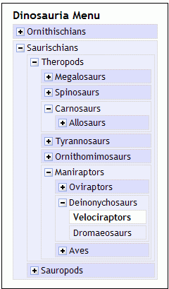 tree control: a list of items with one of the list items expanded to show a sub-list