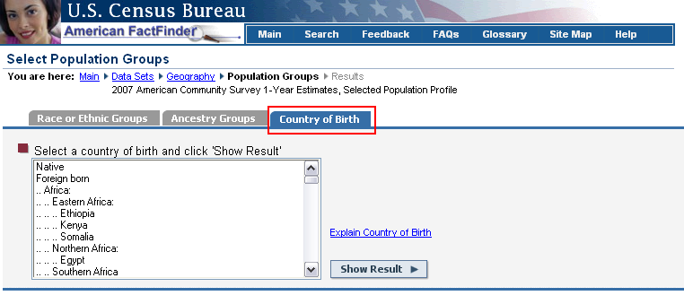 Selection of an Iterated Selected Population Profile based on Country of Birth