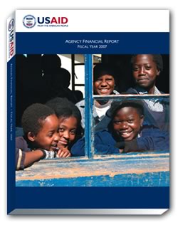 Photo showing the USAID FY 2007 Agency Financial Report cover.