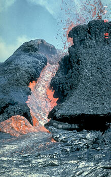 Lava spillway from Pu`u `O`o vent on Kilauea Volcano, Hawai`i