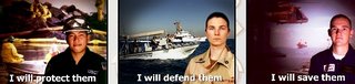 Pictures of members of the US Coast guard. Text: I will protect them. I will defend them. I will save them.
