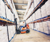 Forklift in a warehouse