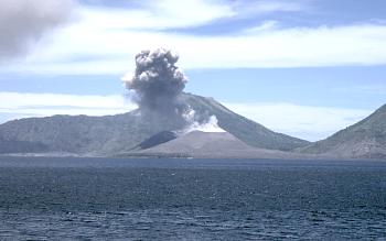 Small eruption column above Tavurvur Volcano in Rabaul Cadera, Papua New Guinea