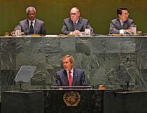 Addressing the United Nations General Assembly at U.N. Headquarters in New York City, September 12.