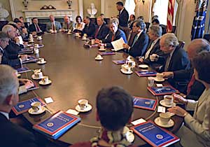 Meeting with Members of Congress concerning the proposed Department of Homeland Security in the Cabinet Room, July 16.