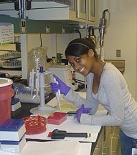 intern using lab equipment at a workbench