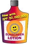 humorous drawing of a bottle of SPF 50 million sun screen\