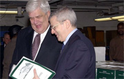 Bruce James and OMB Director Josh Bolten inspecting the 2005 Budget Appendix