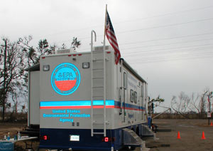 Trailer at a household hazardous waste dropoff