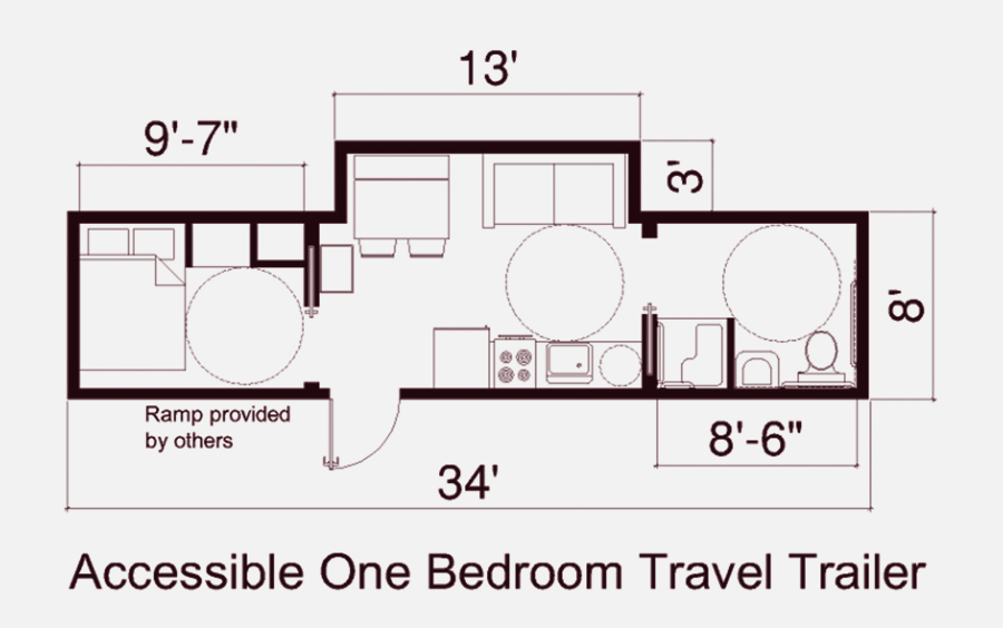 Floor plan of FEMA One Bedroon Trailer