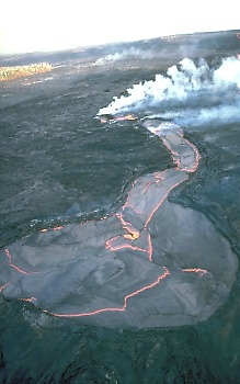 Lava lake atop Kupaianaha vent, Kilauea Volcano, Hawai`i