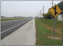 Photos of rural unsignalized stop-control intersections on roadways with no shoulders.