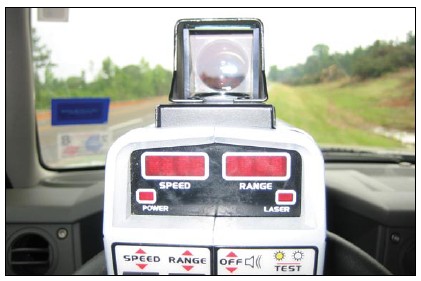 Photograph of a speed detection radar device.
