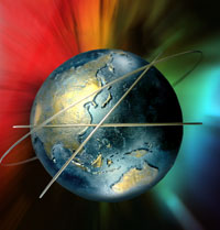 globe in a spectrum of light