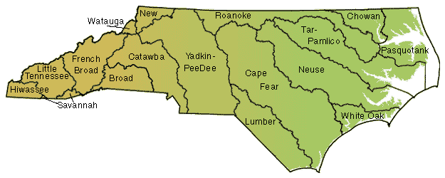 Map of North Carolina showing major river basins