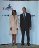 Secretary Rice meets with Russian Minister of Foreign Affairs Sergey Lavrov at the G8 meeting for the Ministers of Foreign Affairs. State Department photo