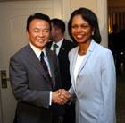 Secretary Rice meets with Japanese Minister of Foreign Affairs Taro Aso for bilateral meetings at the G8 meeting for the Ministers of Foreign Affairs. State Department photo by Valeriy Yevseyev