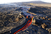 Looking upstream at lava cascading out of perched channel and into the lower channel at 6:47 am.