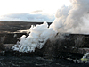 View of the new gas vent at the base of the eastern wall of Halema`uma`u crater on March 14, 2008 from the Jaggar Museum overlook.
