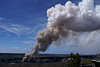 Halema`uma`u summit plume  turned brown as ash is erupted from the vent.