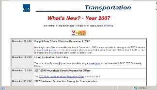 screenshot of the Transportation What's New page