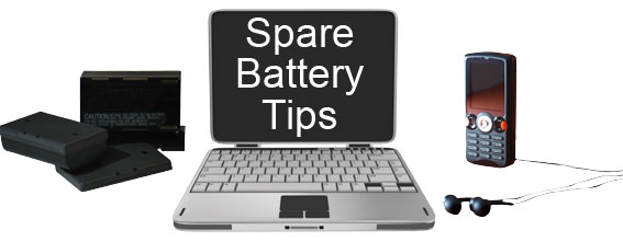 Photo of laptop with "spare battery tips" written on the screen.