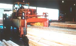 Straddle carrier truck used for moving lumber