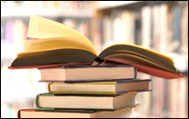 stack of library books