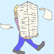 Image a man carrying a very big stack of papers