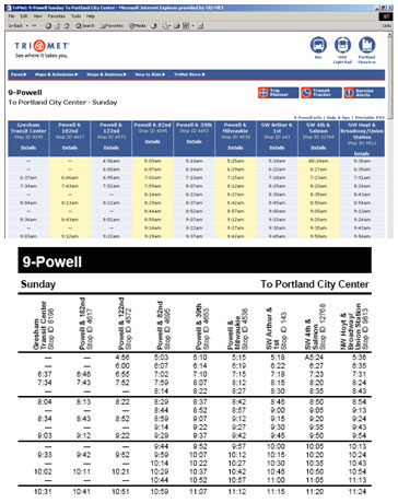 sample web and printed schedules