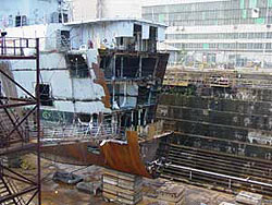 Enclosed space in shipbreaking operation.