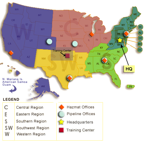 Map of the US depicting the PHMSA regions.