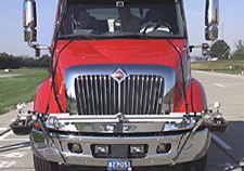 Photo of truck cab instrumented for NIST tests of collision warning systems.