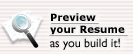 button reading 'Preview your resume as you build it'