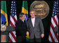 President George W. Bush and Brazilian President Luiz Inacio Lula da Silva shake hands at the conclusion of their joint news conference Saturday, March 31, 2007, at Camp David. White House photo by Joyce N. Boghosian