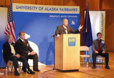 Gutierrez addresses students at the University of Alaska Fairbanks. Click for Larger Image.