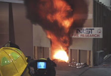 Photo of fire test at NIST headquarters.