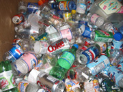 cans, glass, & plastic bottles