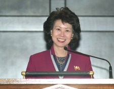 Secretary of Labor Elaine L. Chao speaks at the McDonough School of Business, Georgetown University, on November 3, 2001