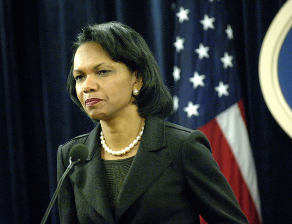 Secretary Rice briefs on The State Department's 2006 Country Reports on Human Rights Practices.  State Department photo by Micahel Gross