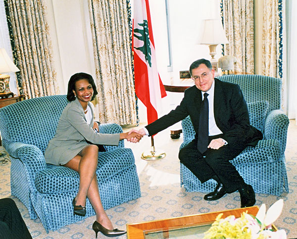 Secretary Rice with His Excellency Fouad Siniora, Prime Minister of the Republic of Lebanon after their bilateral. State Department photo.