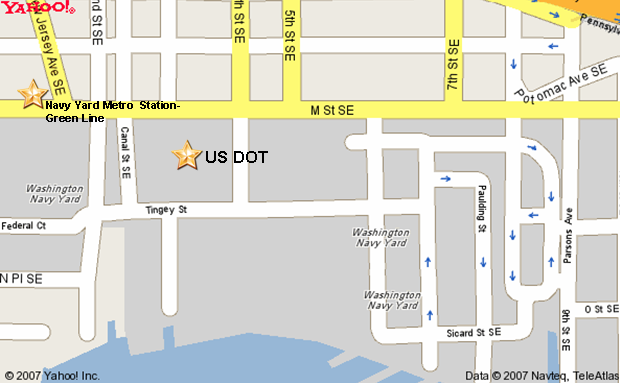 Map illustrating where the new U.S. Department of Transportation building is in relation to the Navy Yard Metro Station.