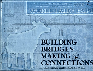 Image of the World Dairy Expo logo for the “Building Bridges Making Connections” 2008 theme.