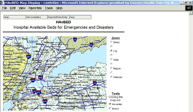 Figure shows the map of New York City that appears if the user zooms to the next level down from New York State.