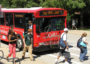 California University of Pennsylvania students disembark the MMVTA's Silver Line on their way to class.  Visit www.mmvta.com for more information.
